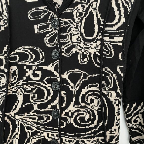 Shawl Collar Button Cardigan Long Sleeve Black Tan Large - Picture 3 of 4